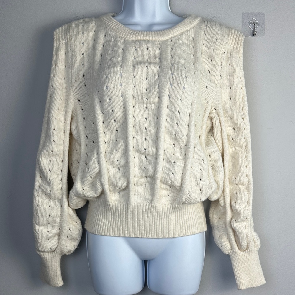 Stitch + Feather Chunky Cable Knit Statement Shoulder Sweater Large Office